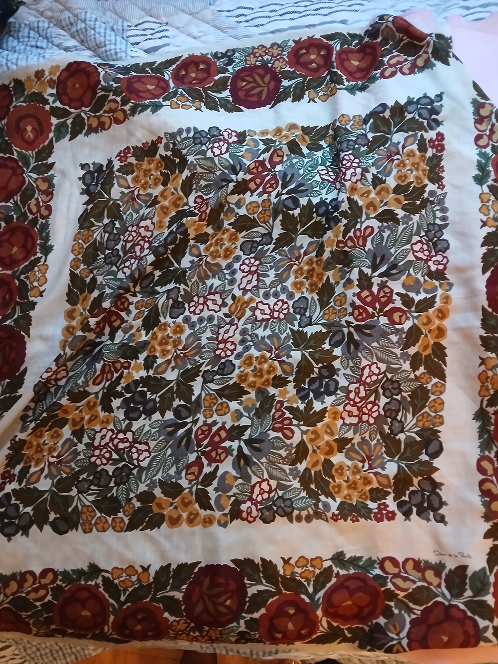 HUGE Boho, Folk, Vintage Oscar De LaRenta Floral Scarf